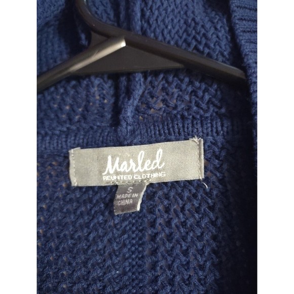 Marled Cardigan Sweater Size S Blue Hooded - Picture 6 of 8